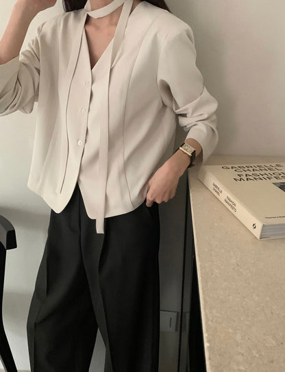 Korean-Style Belted Blazer Top