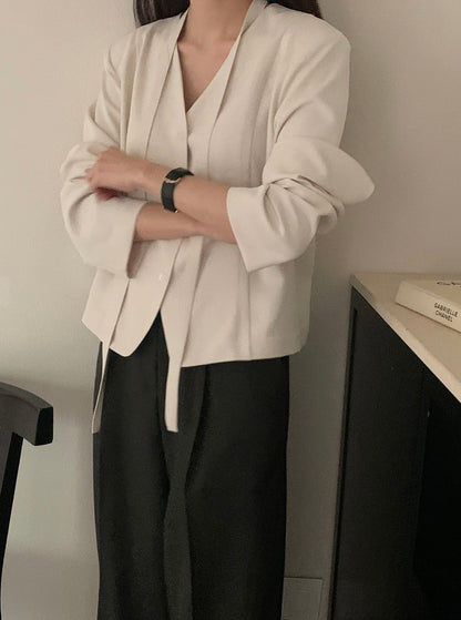 Korean-Style Belted Blazer Top