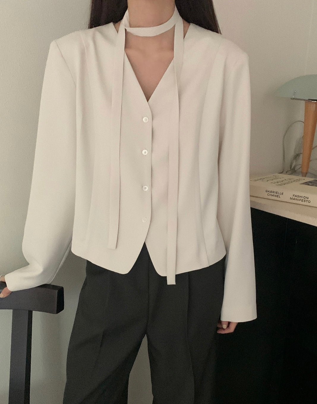 Korean-Style Belted Blazer Top