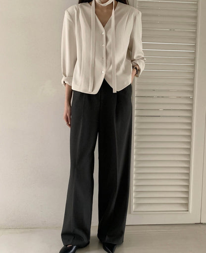 Korean-Style Belted Blazer Top