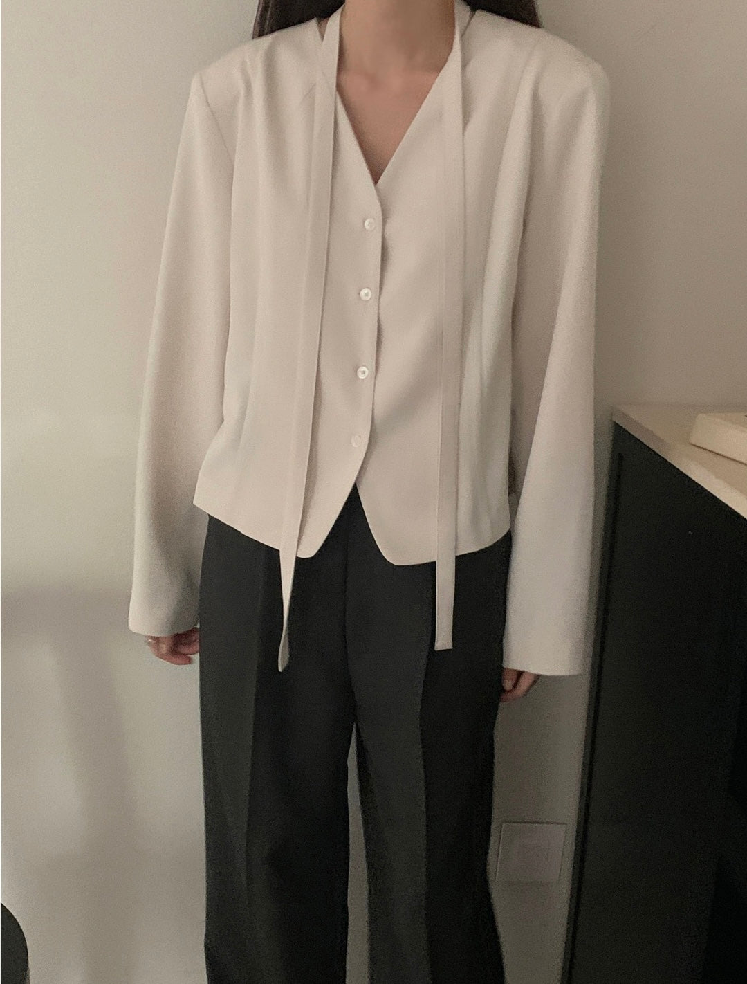 Korean-Style Belted Blazer Top