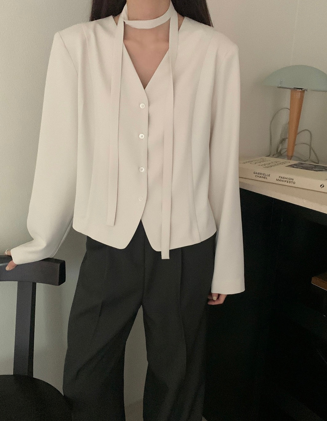 Korean-Style Belted Blazer Top