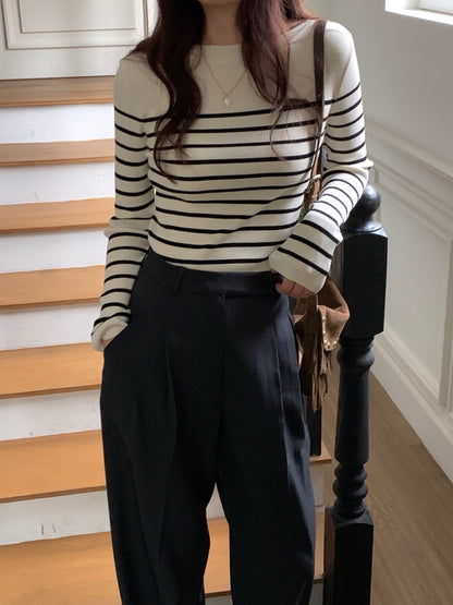 Color-Block Striped Knit Top