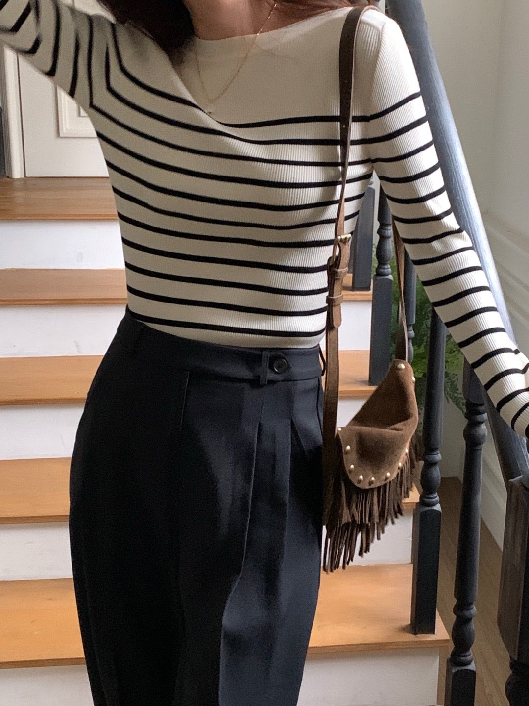 Color-Block Striped Knit Top