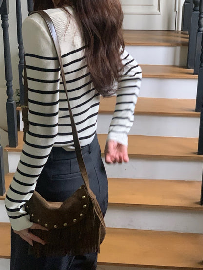 Color-Block Striped Knit Top