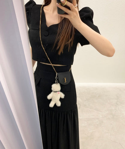 Single-Breasted Blazer + High-Waisted Color-Block Pleated Skirt Set