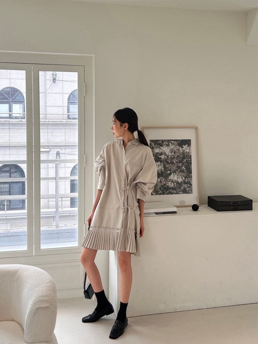 Pleated Heavy-Duty Shirt Dress