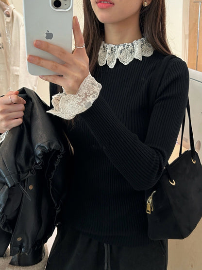 High Neck Lace-Trim Top