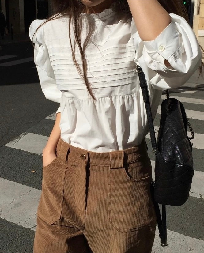 Pleated Flutter Sleeve Shirt