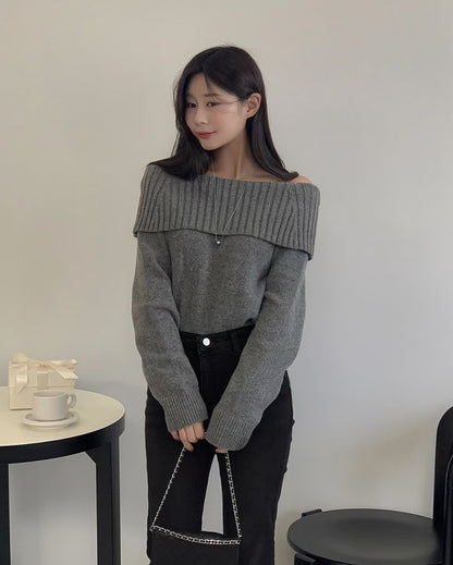 Off-Shoulder Long-Sleeve Knit Top