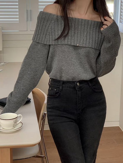 Off-Shoulder Long-Sleeve Knit Top