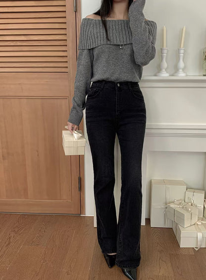 Off-Shoulder Long-Sleeve Knit Top