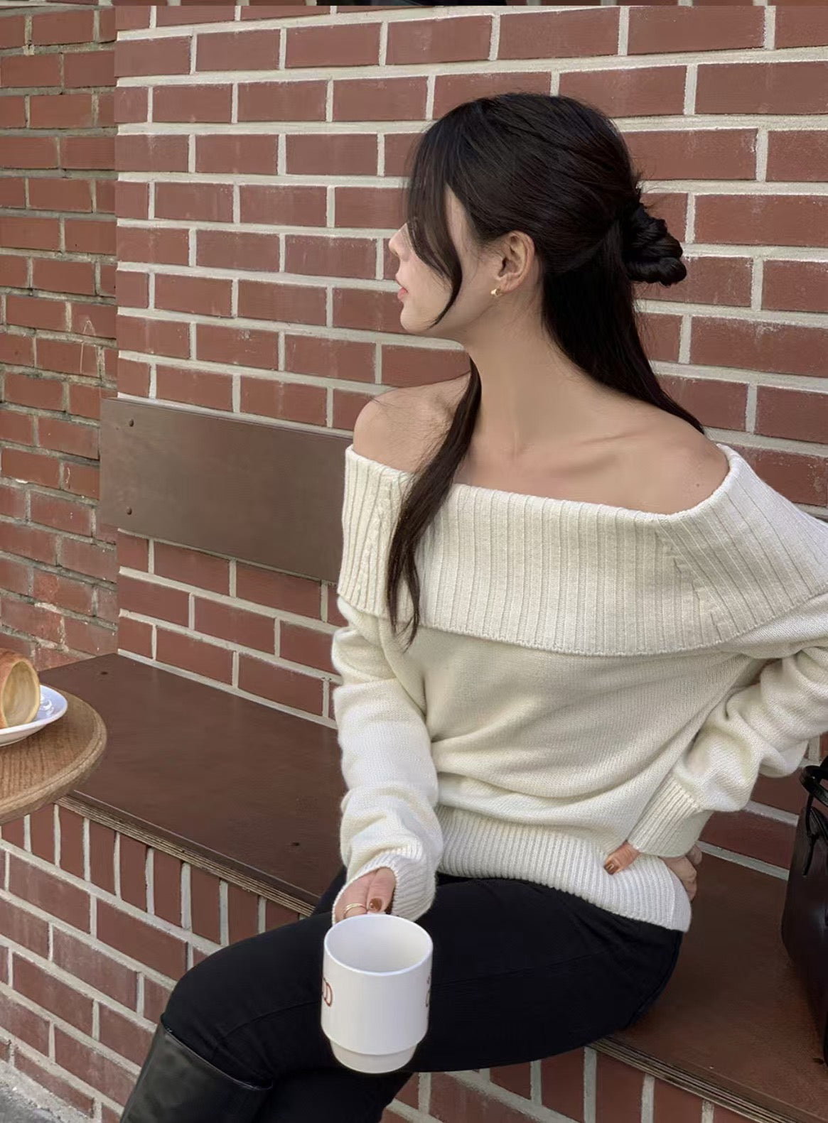 Off-Shoulder Long-Sleeve Knit Top