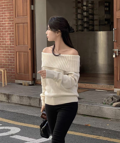 Off-Shoulder Long-Sleeve Knit Top