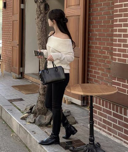 Off-Shoulder Long-Sleeve Knit Top