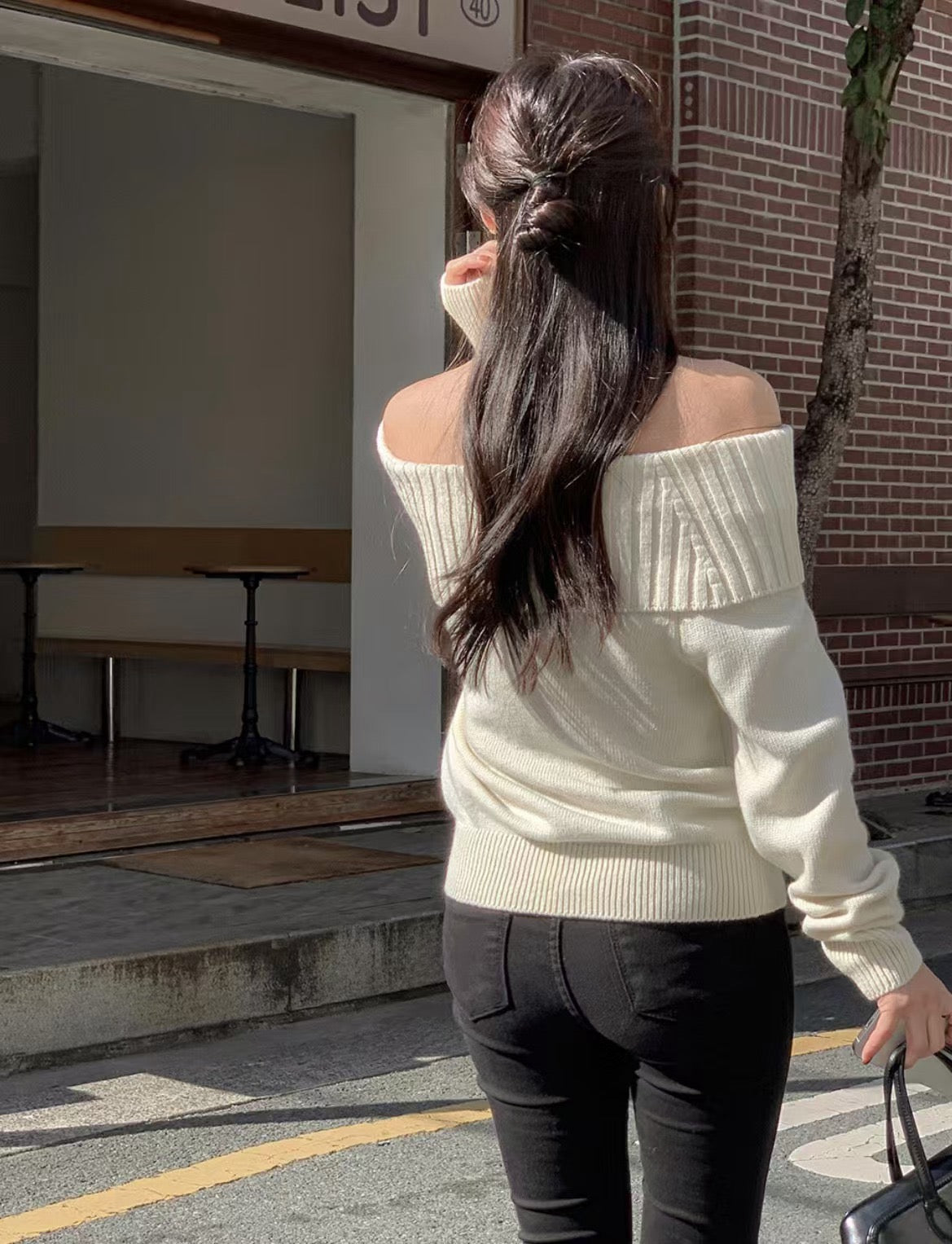 Off-Shoulder Long-Sleeve Knit Top