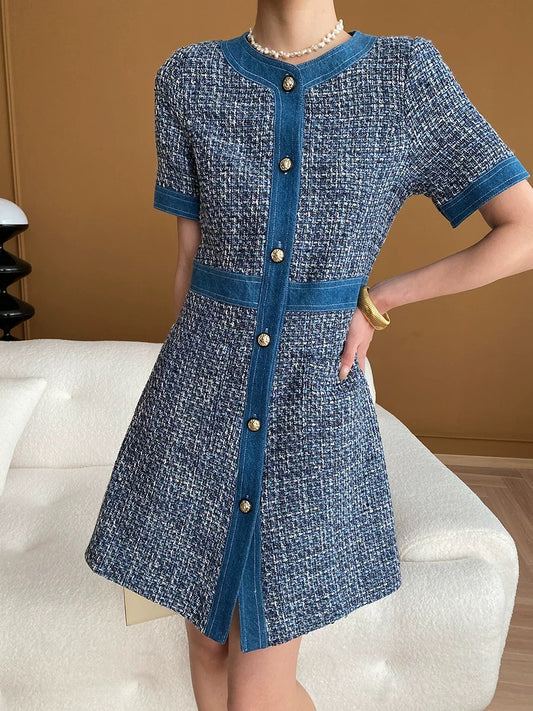 Denim Bouclé Tweed Tweed-style Dress