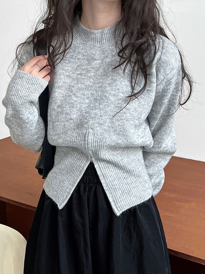 Round Neck Zipper Design Sweater