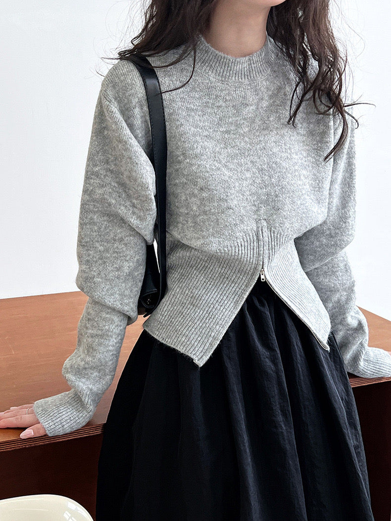 Round Neck Zipper Design Sweater