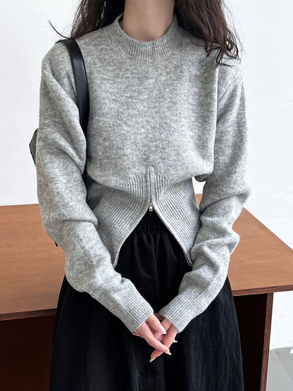 Round Neck Zipper Design Sweater