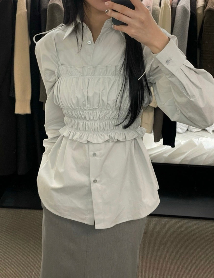 Long Sleeve Blouse + Short Pleated Suspender Set