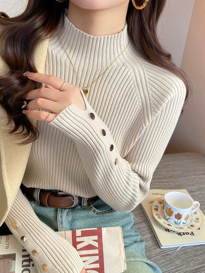 Mock Neck Design Knit Top