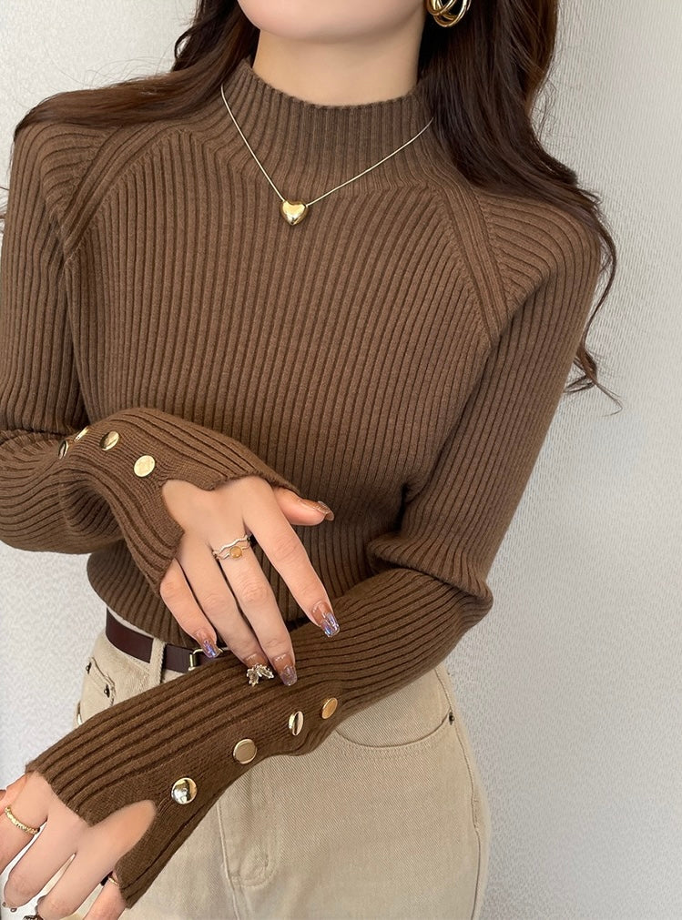 Mock Neck Design Knit Top