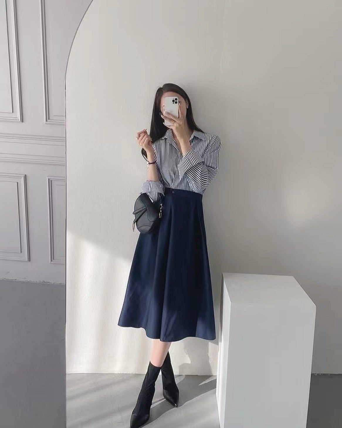 French Style Waist Cinching Shirt Dress Cloris Fashion