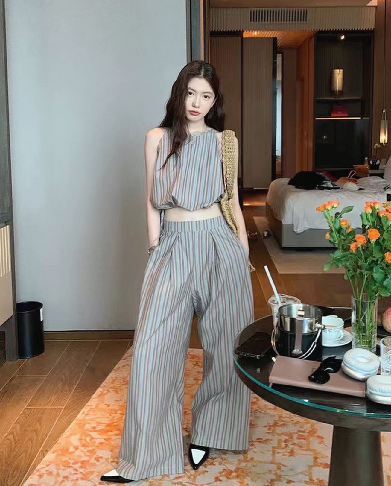 Vest High Waist Wide Leg Pants Set