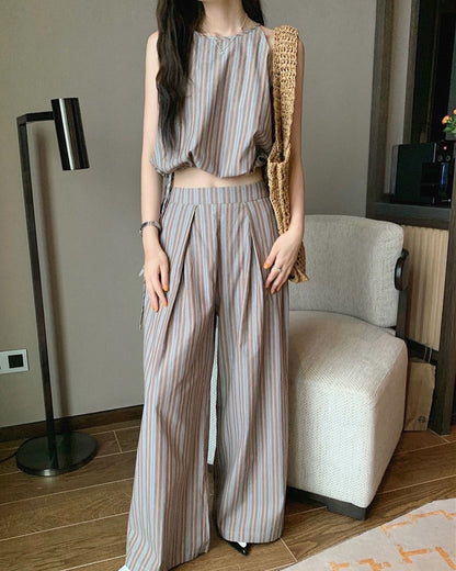 Vest High Waist Wide Leg Pants Set