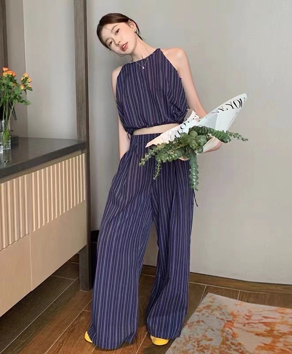 Vest High Waist Wide Leg Pants Set