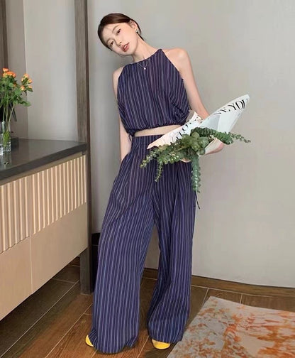 Vest High Waist Wide Leg Pants Set